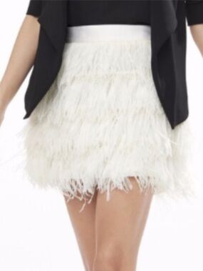 Express Chiffon Fringe Mini Skirt in Cream/Ivory